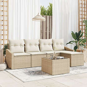 vidaXL Lounge Sett 6 Stykker Beige Rattan Polyester