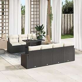 vidaXL Lounge Set 8 Pieces with Cushions Black Poly Rattan