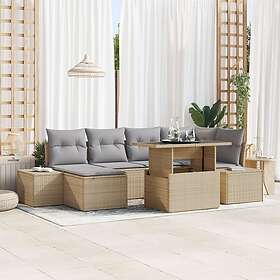 vidaXL Lounge Sett 7 Delar Beige Grå Rattan Polyester