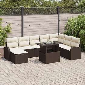 vidaXL Lounge Sett 9 deler med puter Brun Poly Rattan