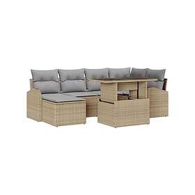 vidaXL Lounge Sett 7 Deler med Pute Beige Polyrotting