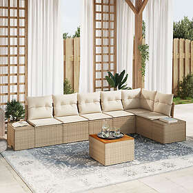 vidaXL Lounge Set 7 Pieces with Cushions Beige Poly Rattan Acacia