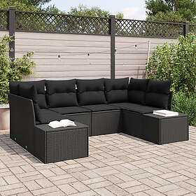 vidaXL Lounge Sett 6 deler med puter Svart Poly Rattan