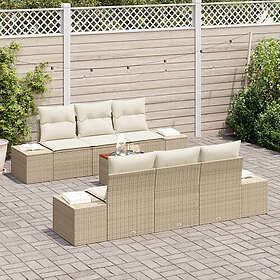 vidaXL 7-delars trädgårdsofa-set med kuddar beige poly rattan akacia