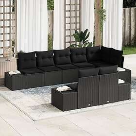 vidaXL Lounge Set 8 Pieces with Cushions Black Poly Rattan