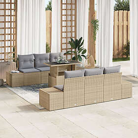 vidaXL Lounge Sett 7 Deles med puter Beige Polyrotting