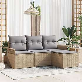 vidaXL Lounge Sett 4 Deler med puter Beige Poly Rattan