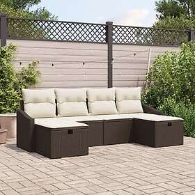 vidaXL Lounge Sett med puter 6 deler Brun Poly Rattan