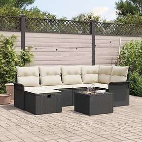 vidaXL Lounge Sett 7 Deles med Pute Svart Poly Rattan