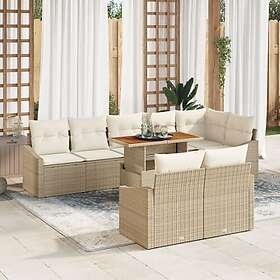 vidaXL Lounge Sett 9 Deler med Pute Beige Polyrotting