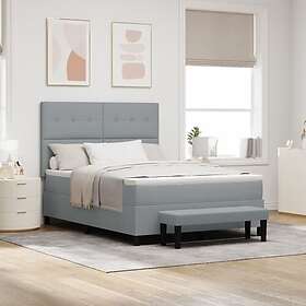 vidaXL Box Spring Säng med Madrass & Bänk Ljusgrå 160x200 cm Tyg