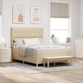 vidaXL Boxfjädersäng med madrass & bänk Gräddvit 140x200 cm Tyg