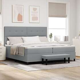 vidaXL Boxspring-säng med Madrass & Bänk Ljusgrå 200x200 cm Tyg