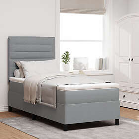 vidaXL Boxspring-säng med madrass & LED Ljusgrå 100x200 cm Tyg