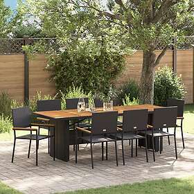 vidaXL Hage Spisestue Sett 9 Deler Svart Polyrotting