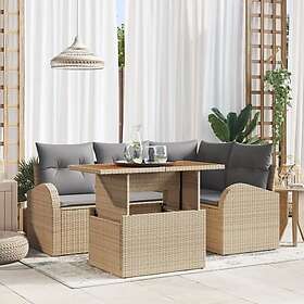 vidaXL Lounge Sett 5 deler med puter Beige Polyrotting Akasie 3349580