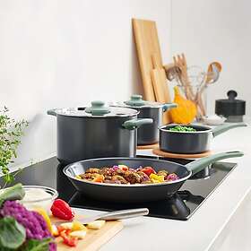 IKEA HEMLAGAD gryt-/stek-/kastrullset 6 delar, non-stick beläggning ljus grågrön/grå, grågrön/grå