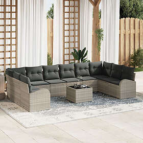 vidaXL Lounge Set 11 Pieces with Cushions Gray Poly Rattan