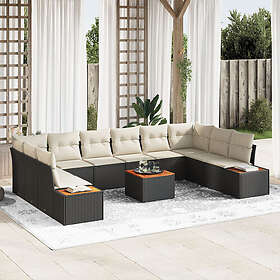 vidaXL Lounge Set 11 Pieces with Cushions Black Poly Rattan Acacia