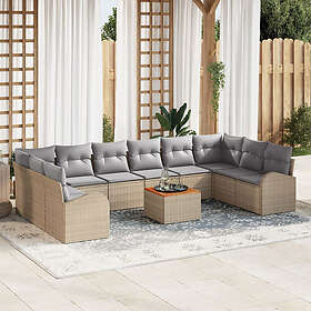 vidaXL Ensemble Lounge 11 Pièces avec Coussins Beige Poly Rotin Acacia