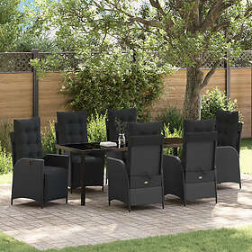 vidaXL 7 Delars Trädgårdsdining Set Svart Poly Rattan