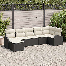 vidaXL Trädgårdsoff set 7 delar Svart och beige Polyeten Rattan