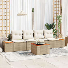 vidaXL Lounge Sett 5 deler med puter beige polyrotting akasie