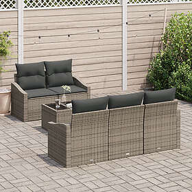 vidaXL 6-delars Trädgårdsoffamöbelset med kuddar Grå Poly Rattan