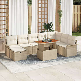 vidaXL Lounge Set 9 deler med puter Beige Poly-rotting