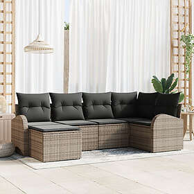 vidaXL Lounge Set 6 Pieces with Cushions Gray Poly Rattan