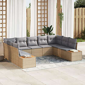 vidaXL Lounge Sett 9 deler med puter beige polyrotting akasietre