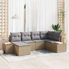 vidaXL Lounge Sett 6 Deles med Pute Beige Polyrotting Akasie