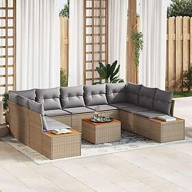 vidaXL Lounge Set 10 Deler med Pute Beige Polyrotting Akasie