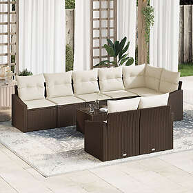 vidaXL Trädgårdsoffset Set om 9 Beige, Brun Poly Rattan, Polyester