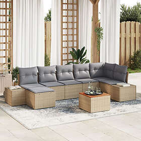 vidaXL Lounge Set 8 Pieces with Cushions Beige Poly Rattan Acacia