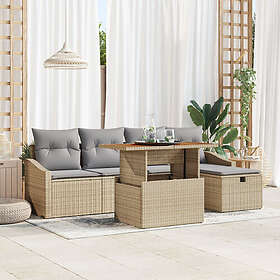 vidaXL Lounge Set 6 Pieces with Cushions Beige Poly Rattan