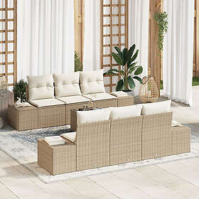 vidaXL Lounge Sett 7 Deles med Pute Beige Polyrotting