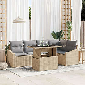 vidaXL Lounge Sett 6 Deles med Pute Beige Poly Rattan