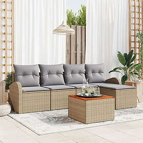 vidaXL Lounge Set 6 Pieces with Cushions Beige Poly Rattan Acacia