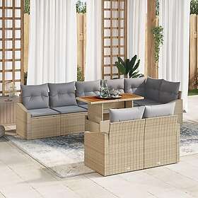 vidaXL 9-Piece Garden Furniture Set with Cushions Beige Poly Rattan Acacia