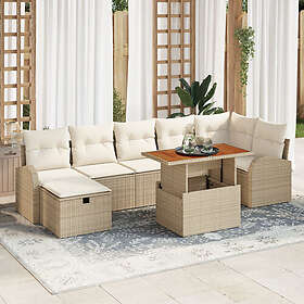 vidaXL Lounge Set 8 Pieces with Cushions Beige Poly Rattan