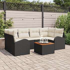vidaXL Lounge Sett 7 Deles med Pute Svart Poly Rattan Akasie