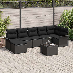 vidaXL Lounge Set 8 Pieces with Cushions Beige Poly Rattan