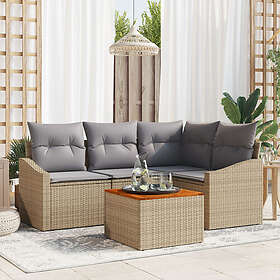 vidaXL Lounge Set 5 Pieces with Cushions Beige Poly Rattan Acacia