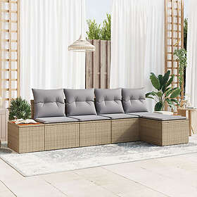 vidaXL Lounge Set 5 Pieces with Cushions Beige Poly Rattan Acacia