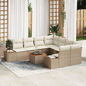 vidaXL Lounge Set 9 Pieces with Cushions Beige Poly Rattan Acacia