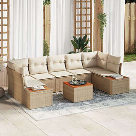 vidaXL Lounge Set 8 Pieces with Cushions Beige Poly Rattan Acacia