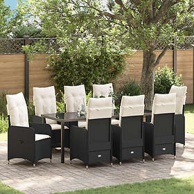 vidaXL 9 Dela Trädgårdsdining Set med Kuddar Svart Poly Rattan