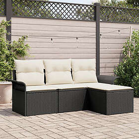 vidaXL 4-delars trädgårdsofförset med kuddar svart poly rotting 3345307