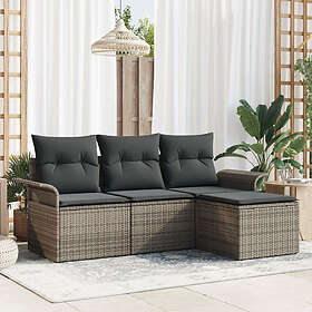 vidaXL 4-delad Trädgårdsoffasats med kuddar Grå Polyrotting 3345309